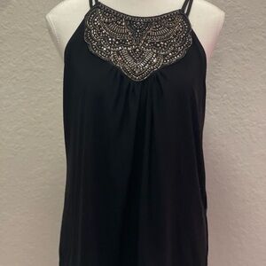 White House Black Market Black Sleeveless Camisole with Embellished Lace